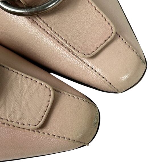 Prada Vintage 90s Khaki Leather Ballet Buckle Kitten Heel Mule 8 - Picture 9 of 9